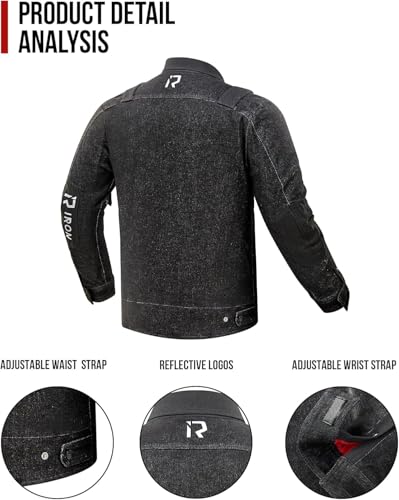 BORLENI Motorradjacke Herren Motorrad Jeansjacke mit Protektoren Atmungsaktiver Panzerschutz Hochglanz Reflektierend für Frühling Herbst (DE/NL/SE/PL, Alphanumerisch, XL, Regular, Regular, Schwarz)
