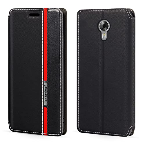 Shantime Colorblock Invisible Magnetic PU Leather Flip Case Compatible with Acer Liquid Z6 Plus, Stylish Wallet Cover with Full Protection and Slim Design Black