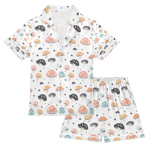 senya Mushroom Star Aa Satin Summer Pajama Sets Silk Short Sleeve Button Down Sleepwear
