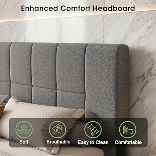 Image of Marsail Full Size Upholstered Bed Frame with 2 Storage Drawers, Adjustable Headboard, Fits 6-12 Inch Mattress, 1300LBS Heavy Duty Support, 12-Leg Solid Wood Structure, Dark Gray