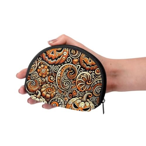 Portable Coin Purse Pumpkin-Face-Holiday Mini Zippered Money Pouch Card Holder3