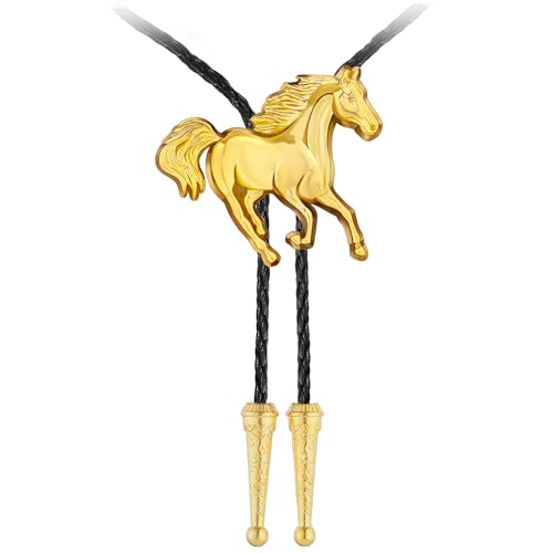 Image of GelConnie Bolo Ties for Men Women Western Cowboy Tie Mens Western Necklace Leather Necktie Gold Bolero Tie Cowboy Necklace