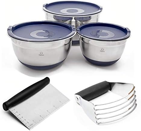 Chef Pomodoro Ultimate Complete Baking Essentials Prep Bundle – 3-Piece Mixing Bowls, Bench Scraper and Dough Blender to Make Homemade Pizza Dough