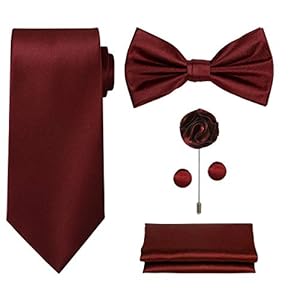 TIE G 5pcs Tie Set in Gift BOX WHITE OR BLACK: Solid Color Necktie, Satin Bow Tie, Pocket Square, Lapel , Cuff Links