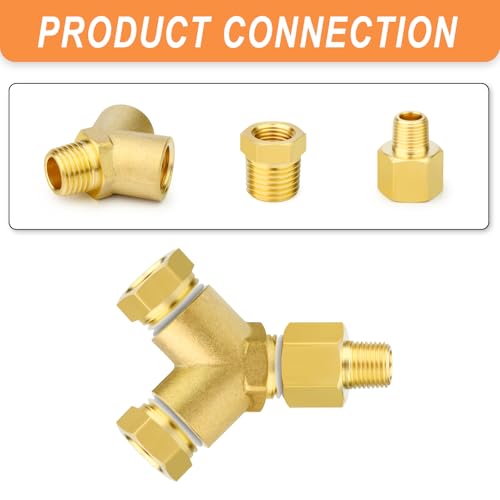 Image of GASHER 2PCS Brass Pipe Fitting Male Branch Tee Y Adapter 1 /8 inch NPT Female x 1 /8 inch NPT Female x 1 /8 inch NPT Male