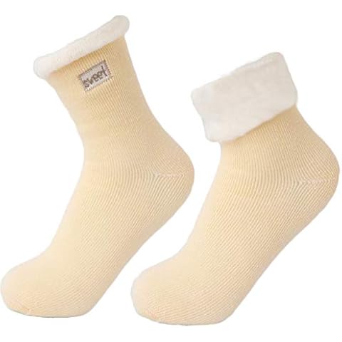 TRISTIN 2 Pairs Wool Thermal Slipper Socks Fluffy Soft and Warm Fleece Lined Cute Winter Lounge Bed Socks for Women Cover