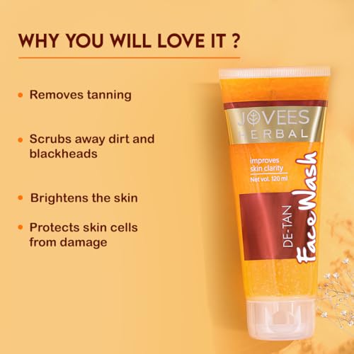 Jovees Herbal Detan Facewash For Glowing and Clear Skin With Liquorice & bearberry Ext. | Gentle Cleanser For Brighten, Even Tone and Hydrates Skin | Suitable for All- 120ml (pack of 2)