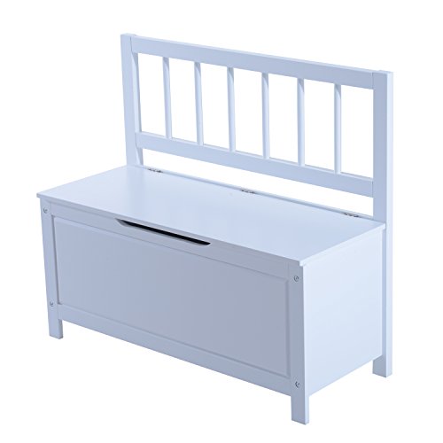 Banc avec Dossier et Coffre de Rangement 2 en 1 dim. 85L x 35l x 75H cm Blanc