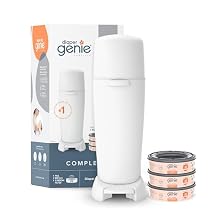 Diaper Genie Complete Pail White | Includes 3 Refills that hold up to 810 newborn-size diapers | Includes 1 Carbon Filter