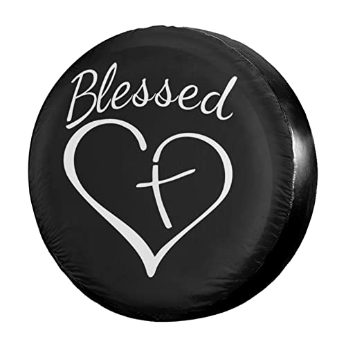 Foruidea Blessed Heart with Cross Spare Tire Cover Dust-Proof Wheel Tire Cover Fit Trailer, RV, SUV and Many Vehicle 17 Inch
