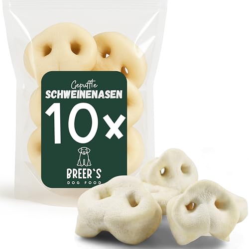 BREERs Gepuffte Schweinenasen für Hunde 10 Stück Naturkau-Snack oder Leckerli, Kauartikel für Groß & Klein, Kauartikel aus Schwein, Hundeleckerli getreidefrei, Kausnack, Leckerli Hund