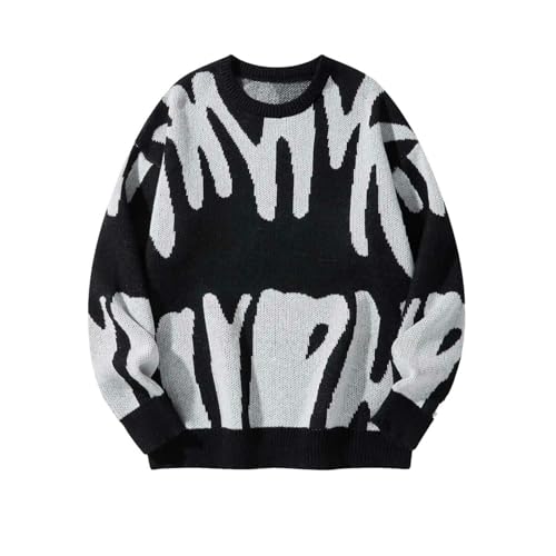 Autumn and winter irregular jacquard casual round neck contrasting color knitted men's pullover sweater