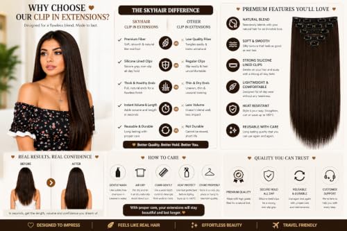 Image of Salon-Grade Dark Brown Straight Clip-in Extensions - 6PCS Synthetic Hair Volumizer with 13 Secure Clips for Instant Volume & Realistic Blend