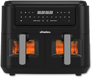 Schallen Healthy Eating Low Fat Large Digital Twin Dual Air Fryer with Double Drawer Non-Stick Cook Frying Trays For Independent Cooking 60 Min Timer in BLACK