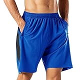 BUDERMMY Herren Sport Joggen und Training Shorts Fitness Kurze Hose Jogging Hose Bermuda Reißverschlusstasch（Blau，L）