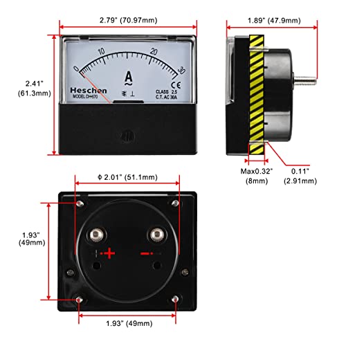 Heschen Rechteckiger Stromzähler, Amperemeter, DH-670, AC 0–30 A, Klasse 2,5, CE-gelistet