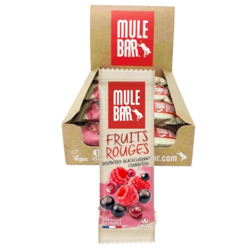 Mulebar - Scatola di 15 barrette energetiche - Ribes nero - Mirtilli rossi - Lamponi - 40g - Biologiche - Vegane