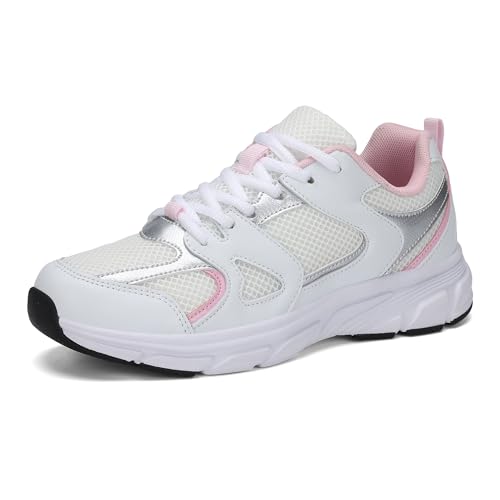KKTOTO Walking Trainers Womens Running Shoes Breathable Mesh Sneaker Light Sports Gym Shoes Pink White 6.5 UK