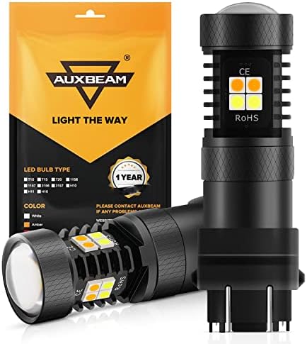 Auxbeam 3157 LED Bulbs, T25 3157 Switchback Light Bulbs 800 Lumens 3157/P27/5W 3030 SMD Chips LED Bulb White and Amber Dual Color for Car DRL, Turn Signal Lights, Parking Lights (Set of 2)