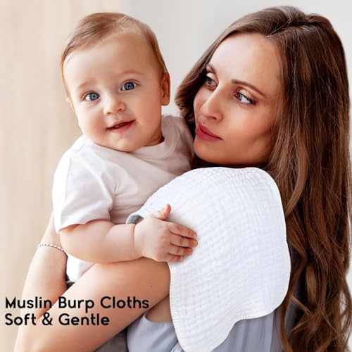 Image of Unnivoll Muslin Burp Cloths for Baby 100% Cotton Burping Cloths for Boys Girls Large 20''X10'' Extra Soft and Absorbent 12 Pack - White