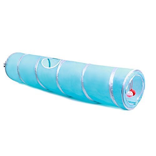 2 Way Cat Tunnel Pet Play Tube - Collapsible Tunnel for Small Pet/Cat/Kitty/Doggy/Rabbit (Blue)