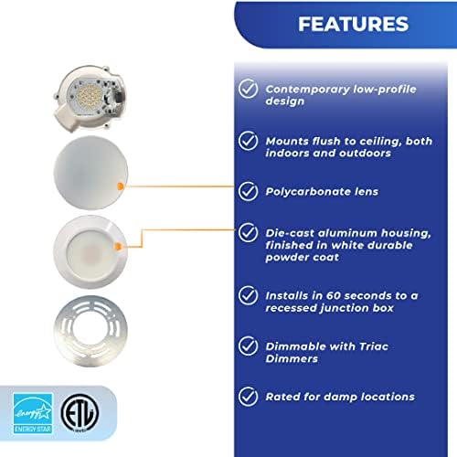 Slim Profile LED Ceiling Light, 12 Watts, 1000 Lumens, 4000K (Warm White) (2 Pack, 4000K)