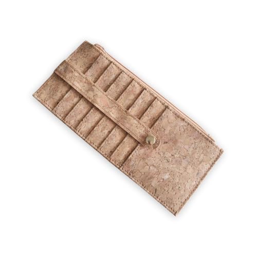 Slim Cork Credit Cart Checkbook Holder Long Wallet Business Cards Cases with Zipper Pocket for Cash, Coin, Receipt, Checkbook and ID Card (Checkbook wallet, Beige Plain)