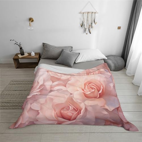 Couverture en peluche rose avec imprimé floral plaid léger pour adulte