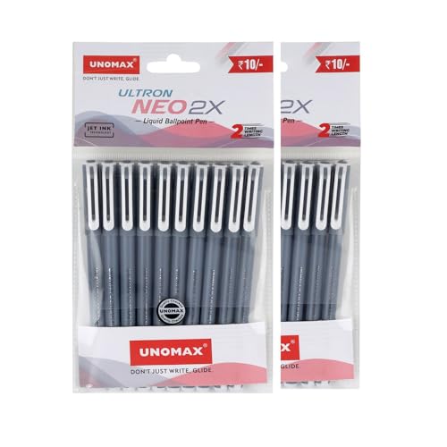 UNOMAX Ultron Neo 2x Ball Pen Pack of 20 (20 Black) | Elevate Your Writing Experience with Jet-Like Smoothness | 0.7mm Tip Size for Superior Precision | Ideal for Office, School, and Everyday Use