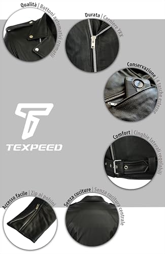 Texpeed Giacca Brando Moto Uomo Pelle Con Protezioni - Giubbotto Perfect Marlon Brando Retro Chopper - Con Protezione Biker Vero Armatura Ce (En 1621-1) Nero - S - 5