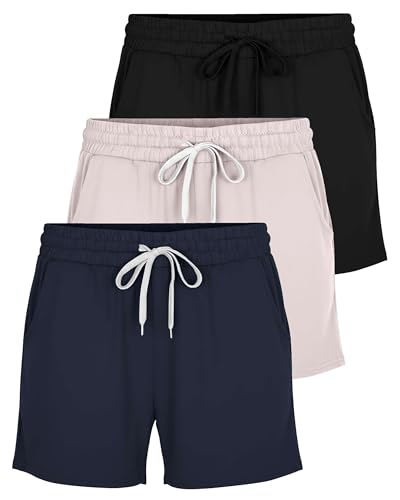 Image of Real Essentials 3 Pack: Womens Ultra-Soft Athletic Lounge Casual Sweat Shorts with Pockets (Available in Plus Size)