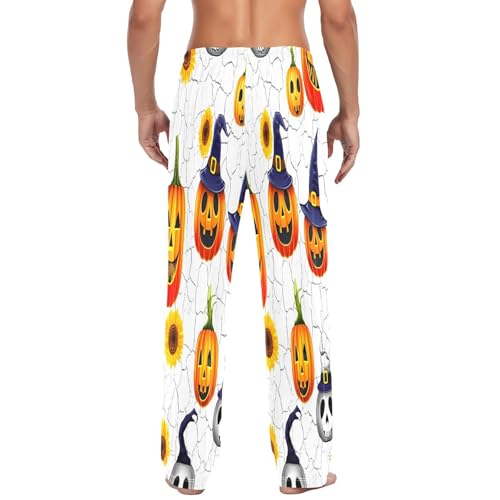 Qilmy Halloween Fun Pumpkin Men's Cotton Pajama Pants, Lightweight Lounge Sleepwear with Drawstring and Pocket3