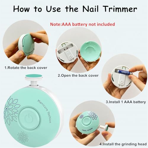 LETUENMI Baby Nail File Electric, Easy & Safe Baby Nail Trimmer for Newborn Infant Toddler, Whisper-Quiet Baby Nail Clipper, 6 Grinding Heads, Green, Baby Shower Gift — view 5