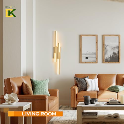 Image of Benkut Modern LED Wall Sconce Gold Remote Wall Light Fixtures for Bathroom, Dimmable Vanity Light Indoor LED Remote Wall Sconce for Bedside Bedroom Living Dining Room (27.6inch 3000-6500K 1 Pack)