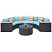 Oakmont Outdoor Sectional Sofa 5-Piece Half-Moon Patio Furniture Set All-Weather Garden Sofa Round Tempered Glass Top Table, Sky Blue Cushions and Colorful Pillows