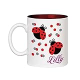 Personalized Custom Text Two Cute Ladybugs Ceramic Inner Color Cup Coffee Mug Red