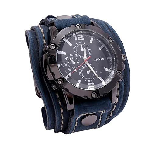 Montre-bracelet vintage kowaku réglable en cuir PU bleu pour poignet homme exigeant