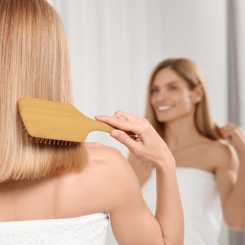 Haarbürste Bambus-Haarbürste für Locken, Quadratische Holz-Kämmung, Anti-Frizz, Entwirren und Verbesserung der Haartextur, geeignet für Männer, Frauen und Kinder