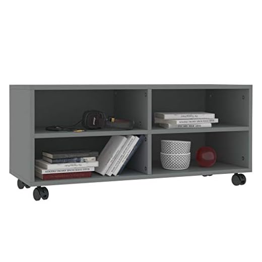 TV-skåp TV-bord TV-skåp TV-bräda med hjul grå 90 × 35 × 35 cm spånskiva med 4 öppna fack