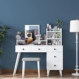 Dmora Schminktisch Ralina 125 x 40 x 94 cm weiß Spiegel inklusive 4 Schubladen, Schminktisch mit Füßen