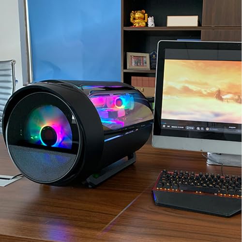 Gabinete Matx con panel lateral circular RGB, chasis negro para juegos y oficinas con refrigeración por agua miniatura 6