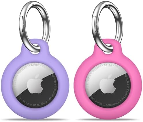 【2 Pack】 MOLOSLEEVE Airtag Holder Air Tag Case with Keychain, Anti-Scratch Airtags Key Chain for Apple Air Tags, Airtag Accessories for GPS Item Finder Tracker, Pink+Purple