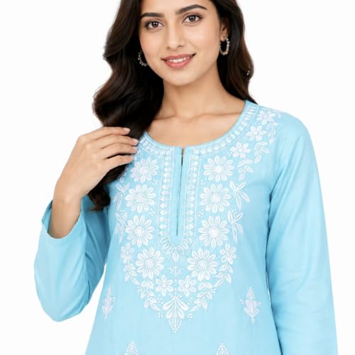 Image of Women's Chikankari Embroidered Straight Kurta with Palazzo Set, Traditional Kurti Bottom Set |Round Neck Full Sleeve Outfit for Daily,Office, Festive & Casual