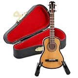 EASTROCK Miniature Guitar Model, 3.15in Mini Wooden Guitar Musical Instrument Model with Stand and Black Leather Case, Mini Ornaments Craft Decor for Home Office Birthday Gift