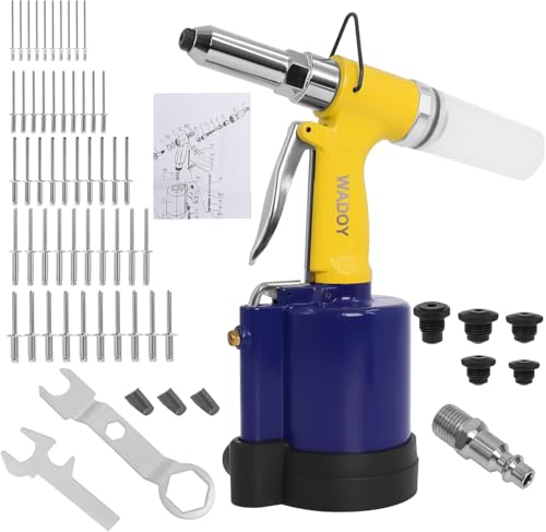 Wadoy Heavy Duty Air Rivet Gun Kit - Professional Pneumatic Pop Riveter with 5 Nosepieces (1/4