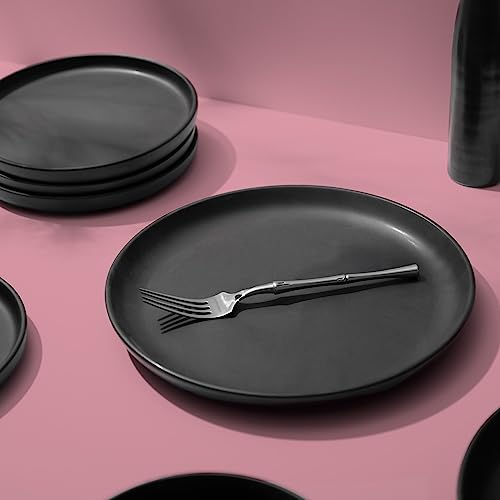Lefonte Dinnerware Sets, Stoneware Dinnerware Sets, Plates and Bowls Sets, Dishes, 12-Piece Service for 4, Matte Black - Thumbnail 4