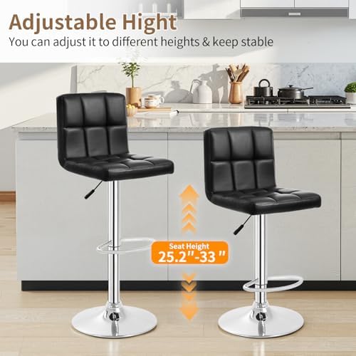 BestOffice Counter Height Bar Stools Set of 2 PU Leather Swivel BarStools for Kitchen Stool Height Adjustable Counter Stool Barstools Dining Chair with Back (Black) — view 3