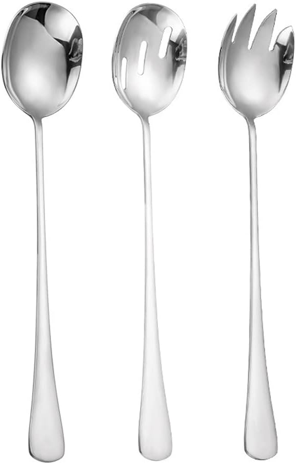 Salad Servers Salad Serving Sets Stainless Steel 11" Buffet Salad Spoon and Salad Fork Dishwasher Safe Large Metal Serving Utensils Gold, Set of 3