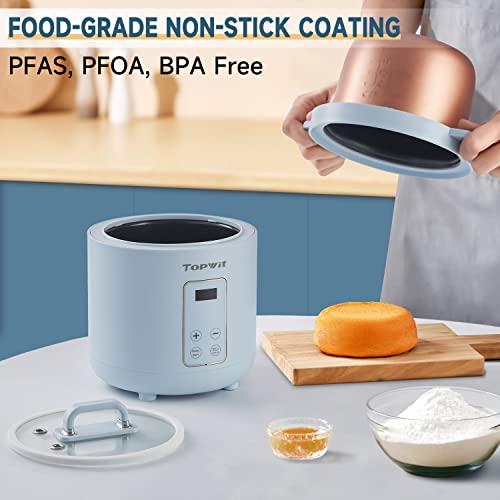 Topwit Mini Rice Cooker, 2 Cups Uncooked Rice Cooker Small With Glass Cover, 1.2L Portable Non-Stick Small Rice Cooker, Smart Control Rice Maker With 24H Delay Start & Keep Warm, Blue #TOP4