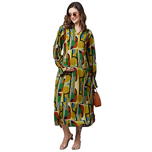 Image of MomToBe Women's Rayon Maternity Dress /Western Dress with Zippers for Nursing Pre and Post Pregnancy (Multicolor ; Large)